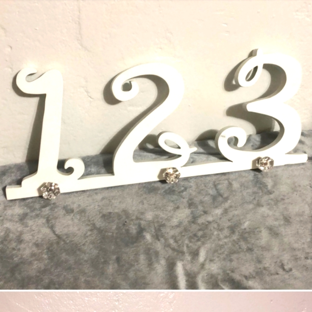 White Wall Hooks/Decor w/ 3 Clear Vintage Style Knobs For Hanging Items